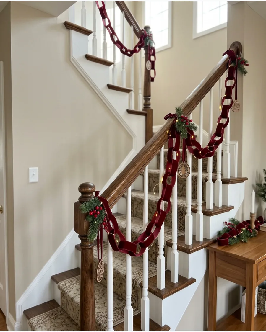 54. Velvet Ribbon Chain Christmas Bannister