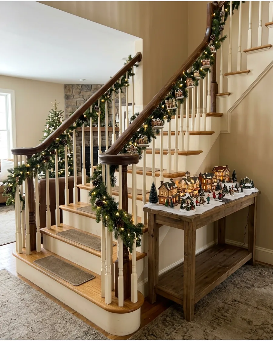 59. Christmas Village Bannister Display