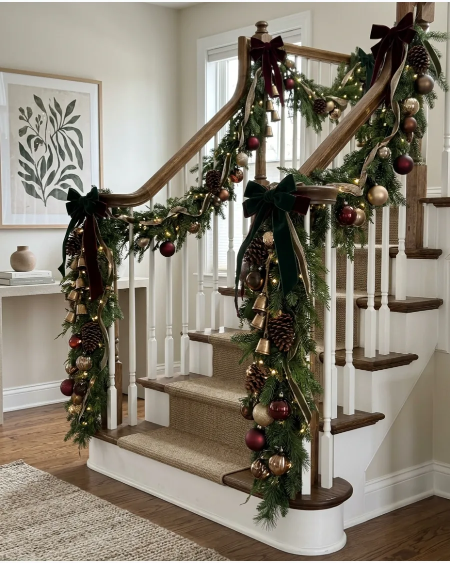 60. Layered Statement Christmas Bannister