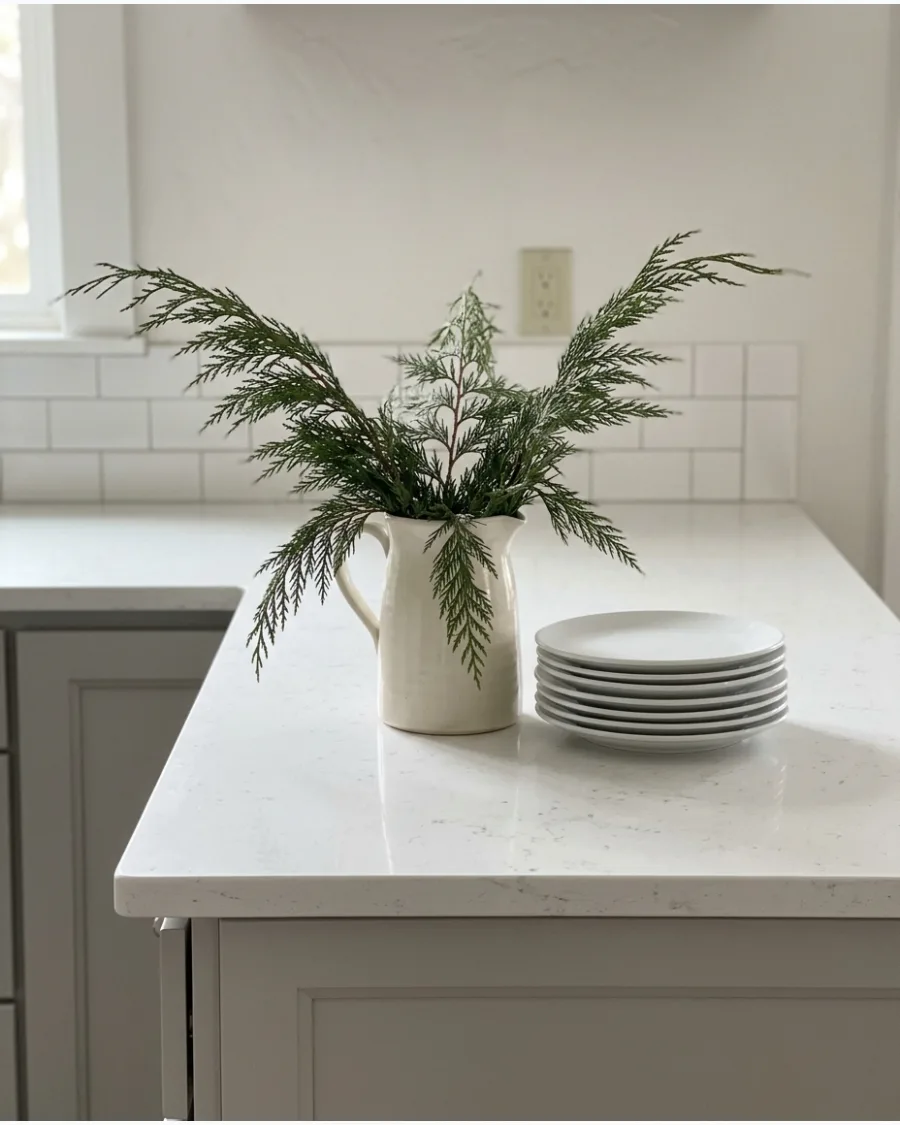 17. Evergreen Branches in a Ceramic Pitcher