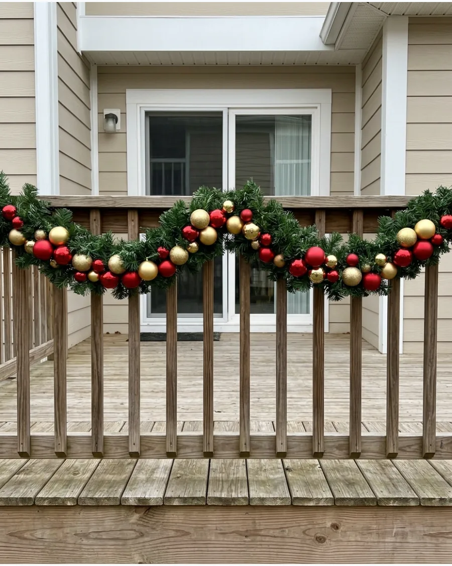 10. Red and Gold Ornament Railing Garland