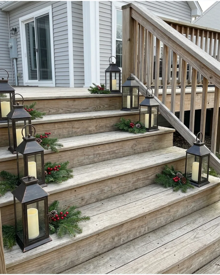 12. Christmas Lanterns Down the Deck Steps