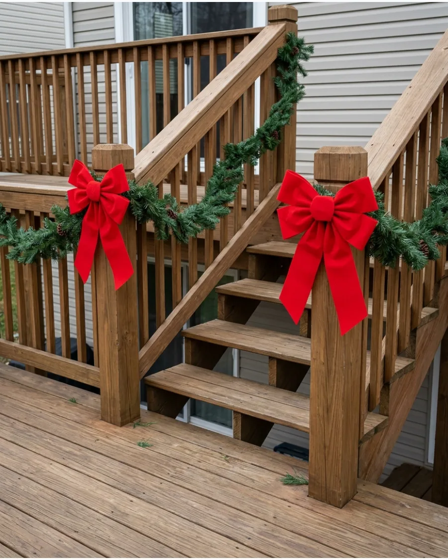 15. Giant Red Bows on Deck Stair Posts