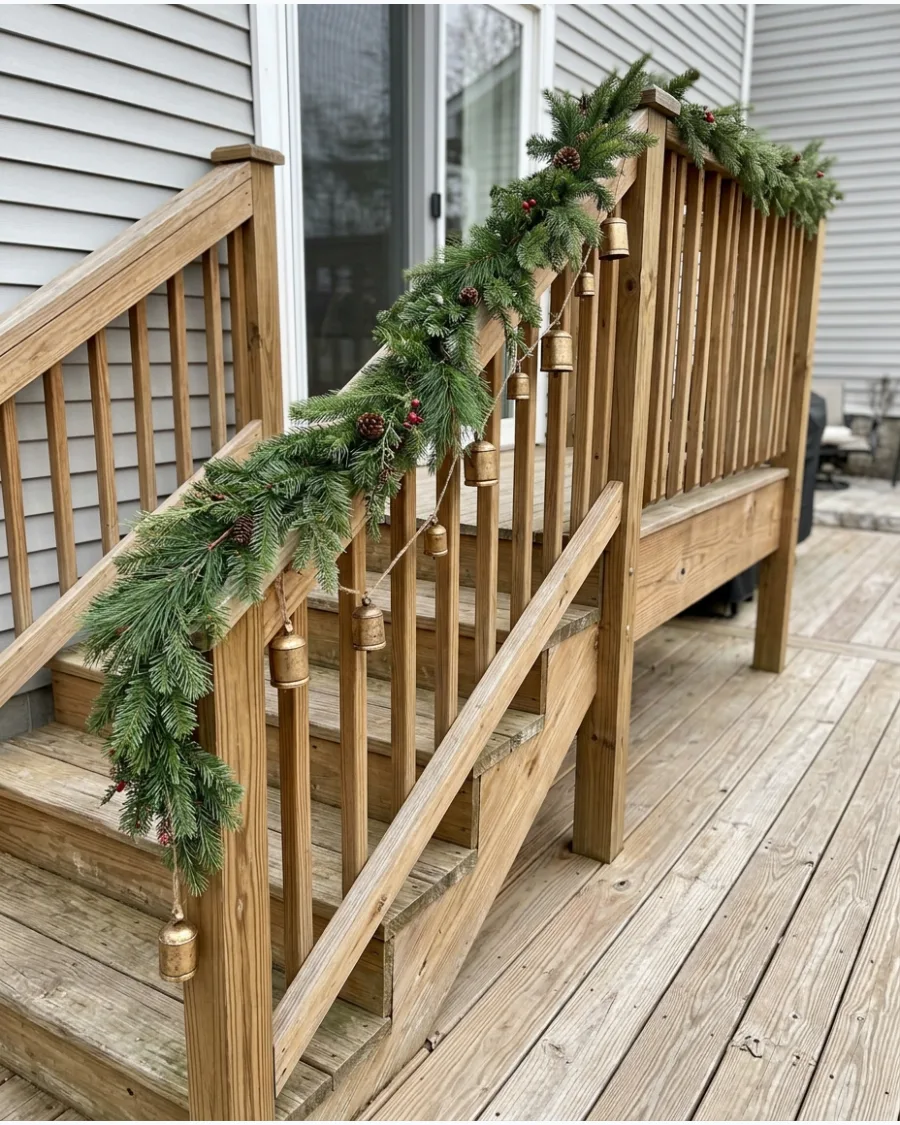 18. Christmas Stair Garland With Hanging Bells