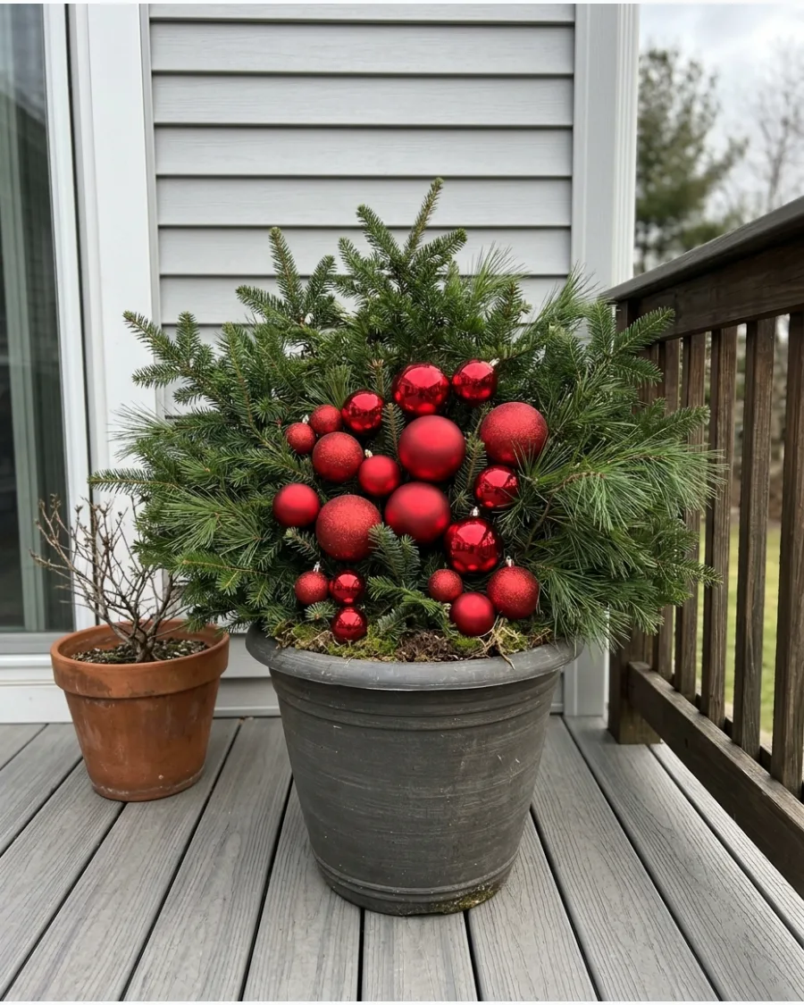 21. Red Ornament Christmas Planters