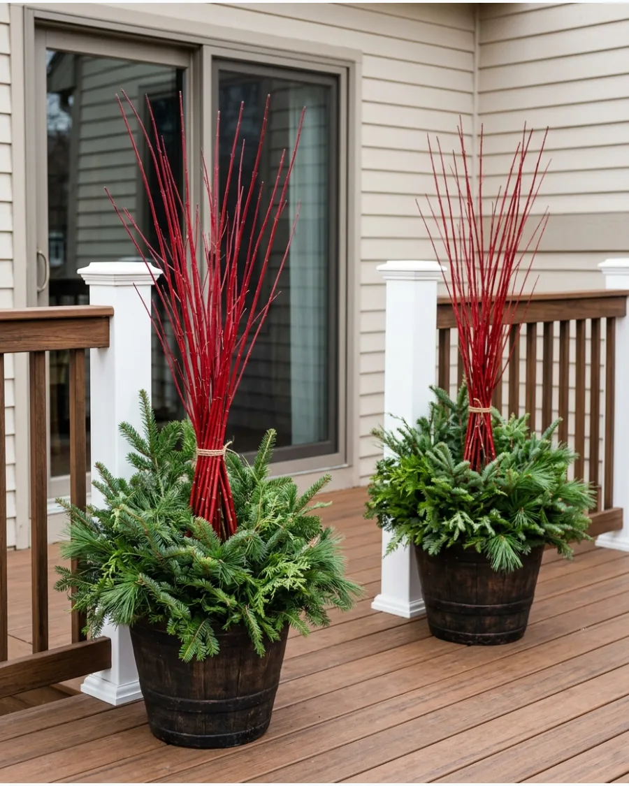 24. Red Twig Dogwood Christmas Planters