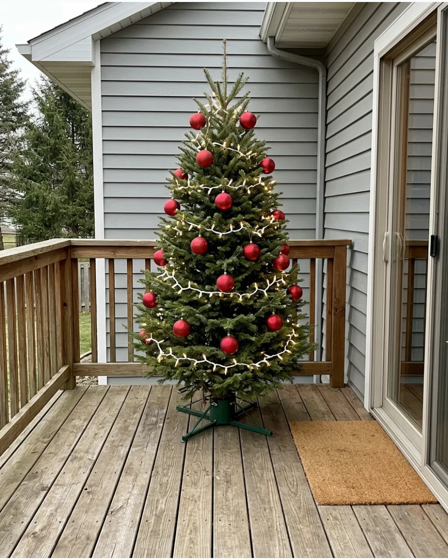 29. Full-Size Outdoor Christmas Tree on the Deck