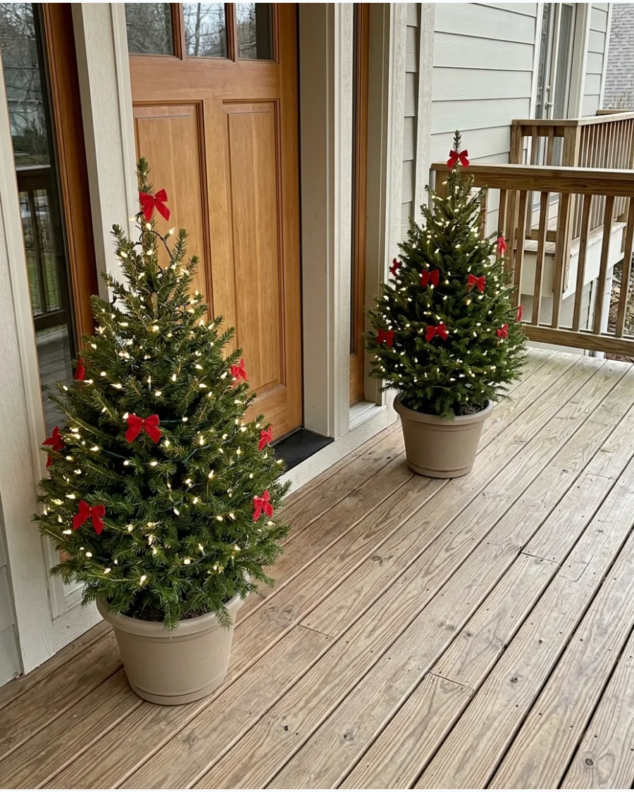 30. Two Matching Christmas Trees Beside the Deck Door