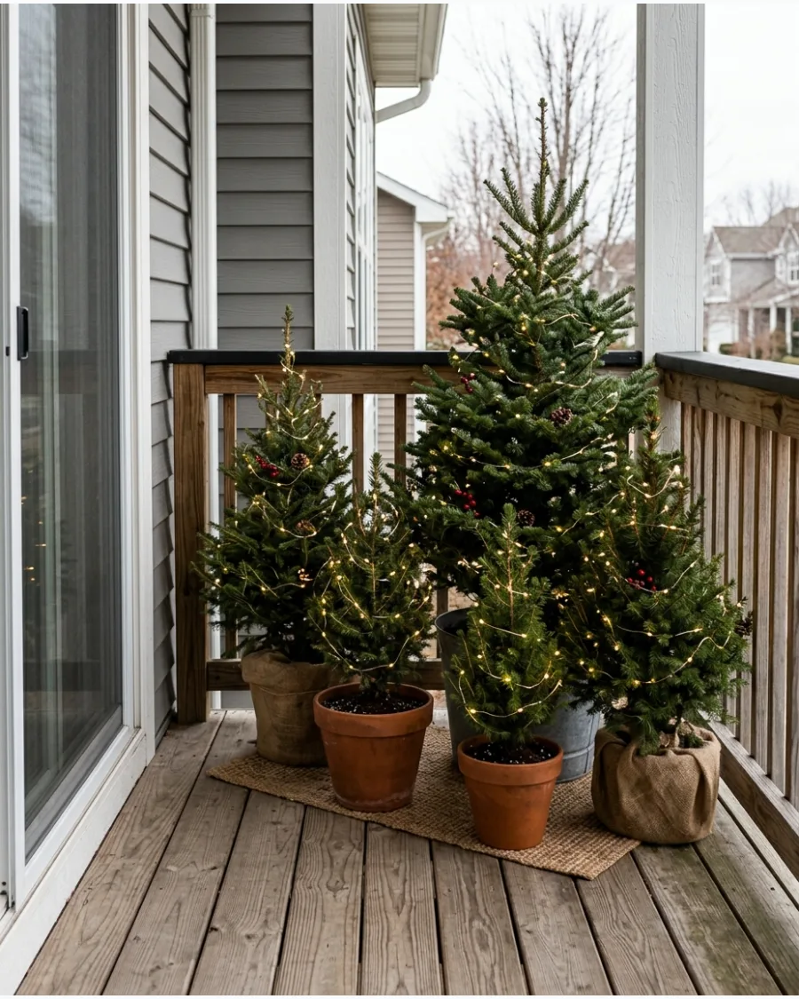31. Mini Christmas Tree Forest on the Deck