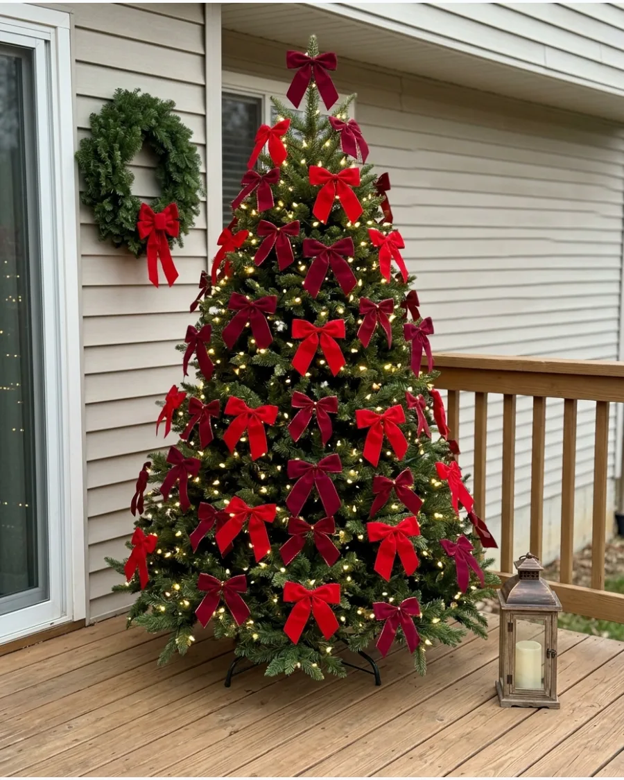 34. Red Bow Outdoor Christmas Tree