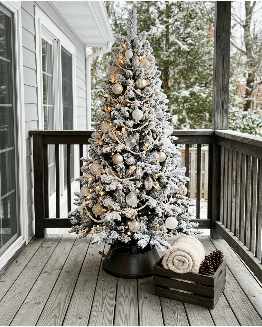 37. Snowy White Christmas Deck Tree