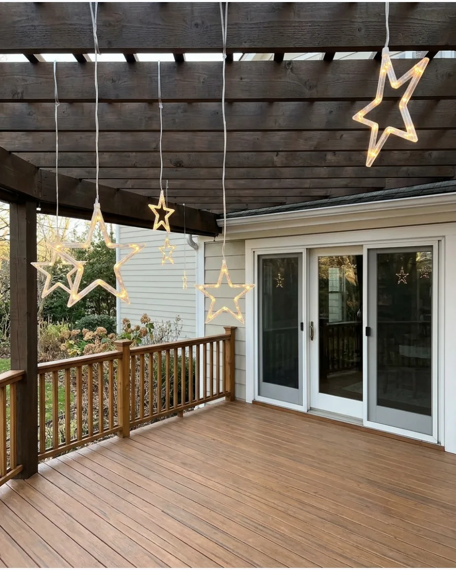 43. Hanging Lighted Stars Above the Deck