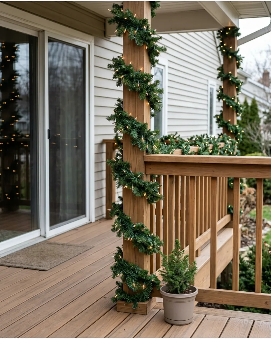 46. Lighted Garland Around Deck Posts