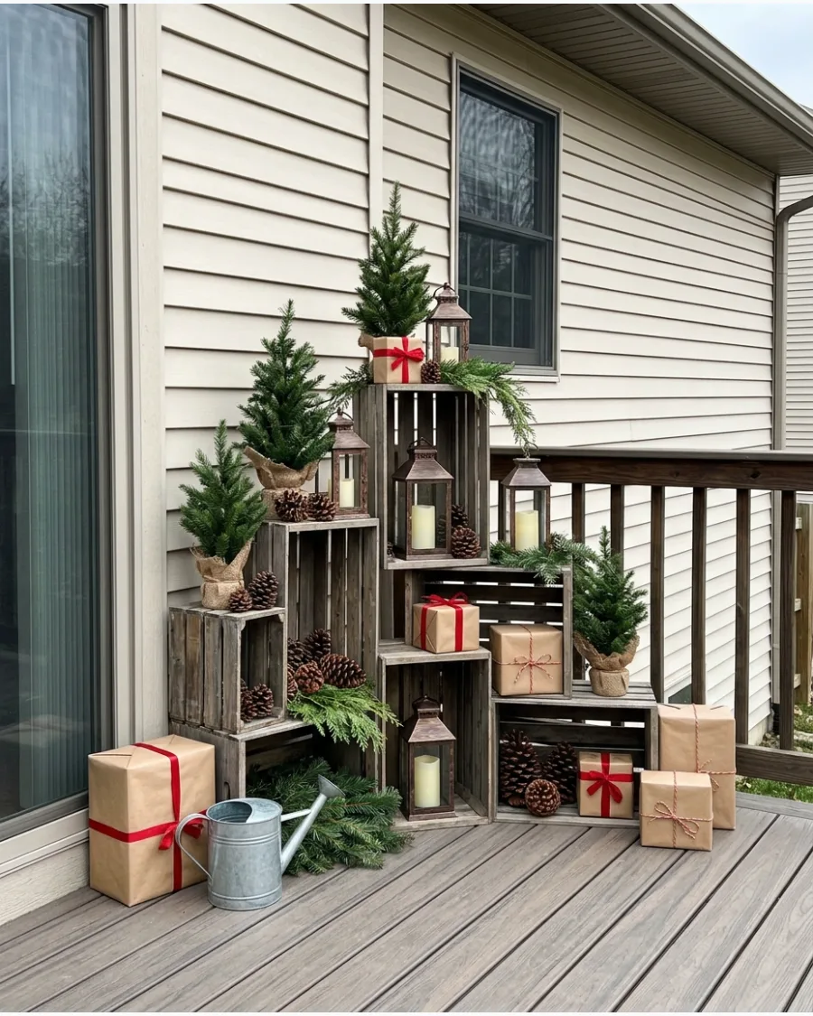 58. Wooden Crate Christmas Deck Display