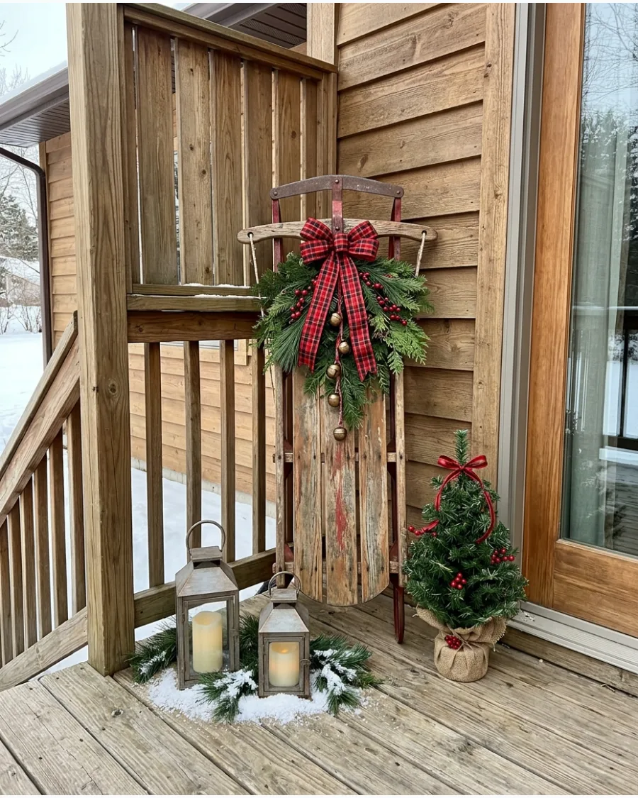 59. Vintage Sled Christmas Deck Corner
