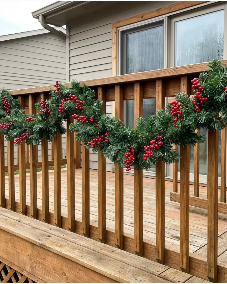 6. Red Berry Christmas Railing Garland