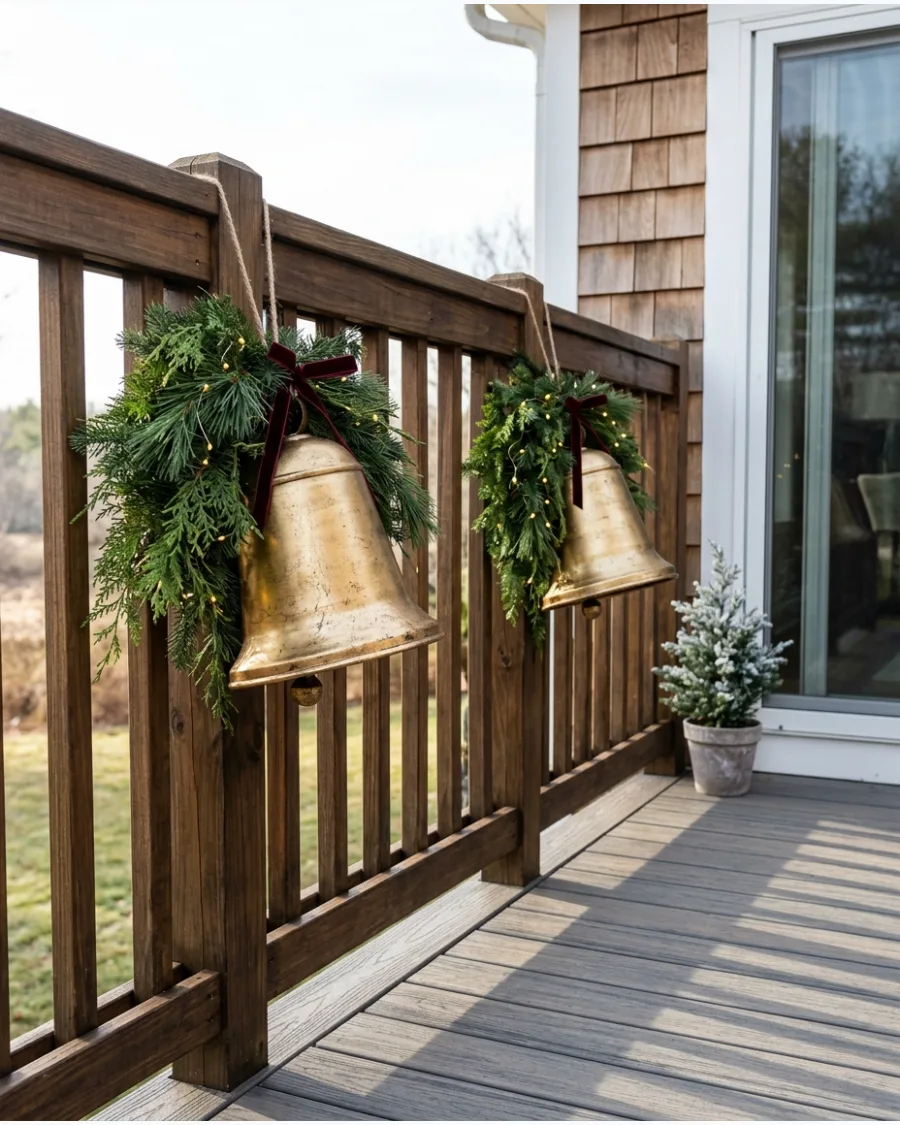 7. Oversized Gold Bells on Deck Railings