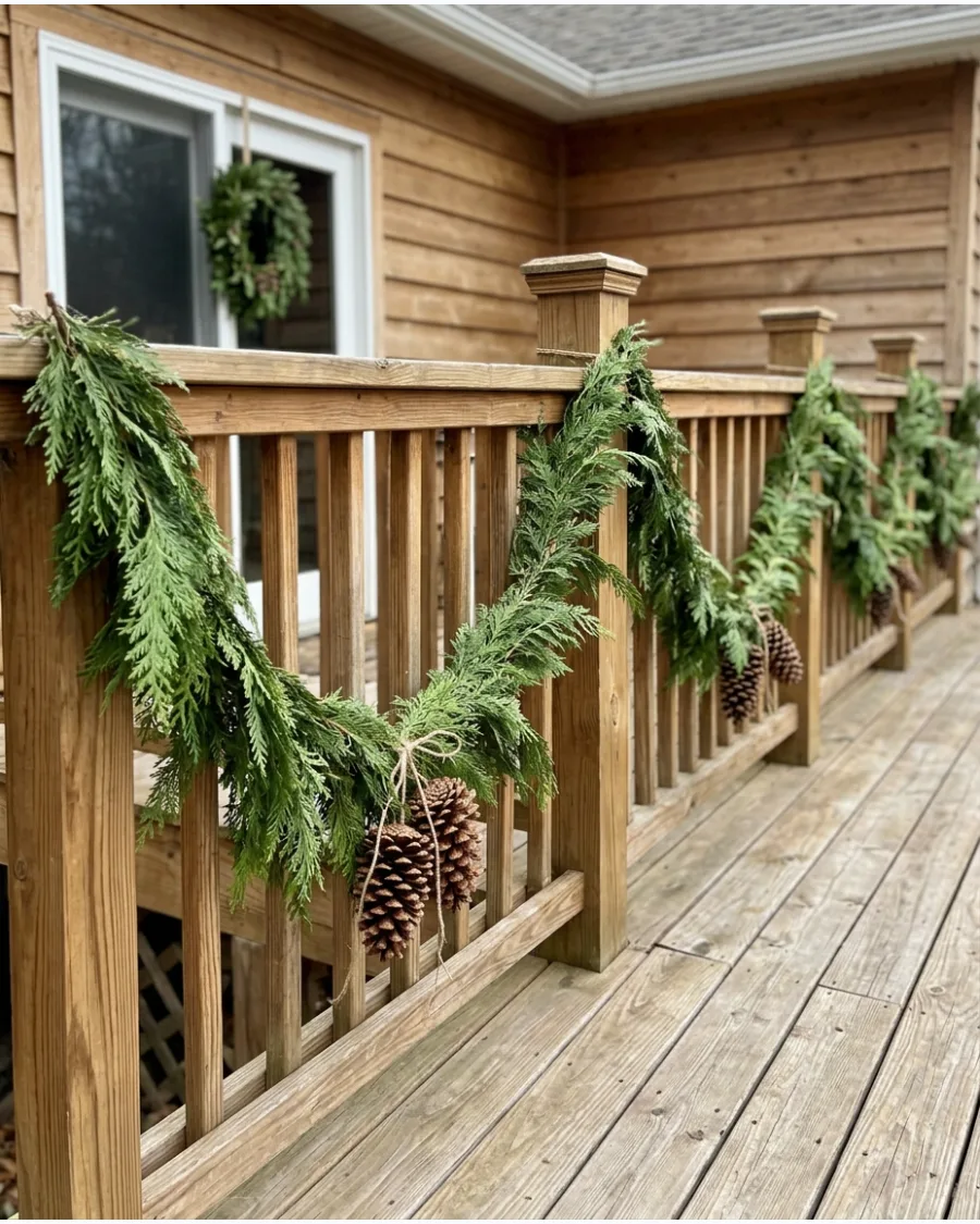 9. Natural Cedar Swags Between Railing Posts