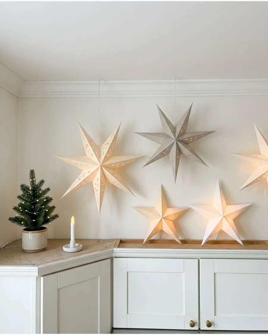 27. Illuminated Paper Stars Above Cabinets