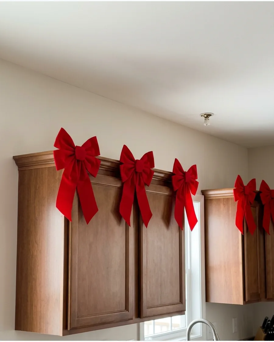 34. Classic Red Bow Cabinet Decor