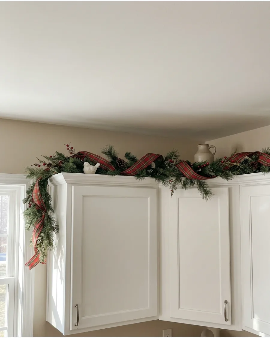 35. Plaid Ribbon and Evergreen Decor