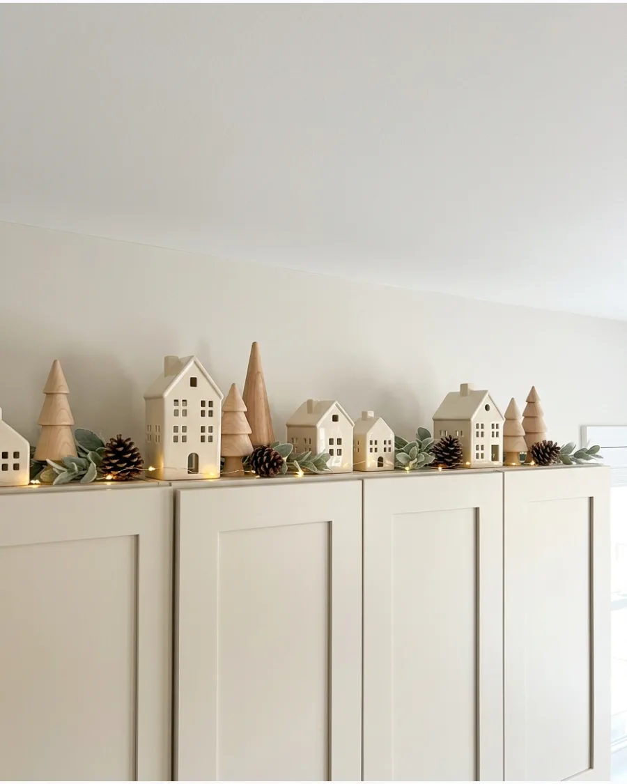 57. Neutral Christmas Decor Above Cabinets