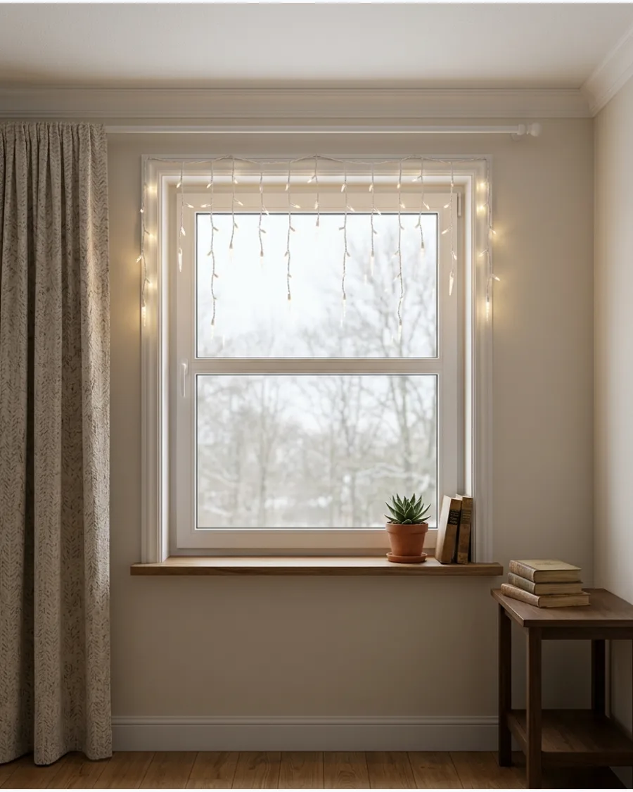 12. Icicle Lights Inside the Window
