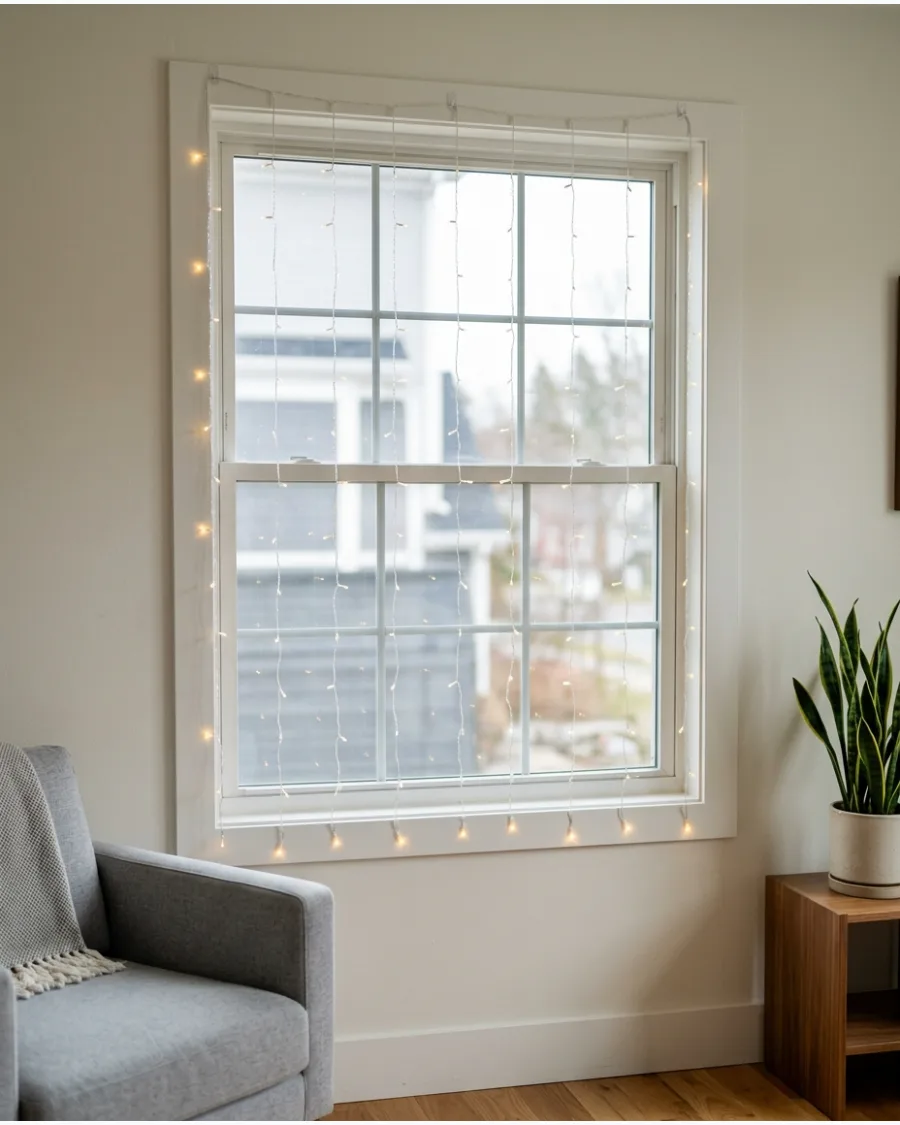 15. Sparse Minimalist Fairy Light Curtain