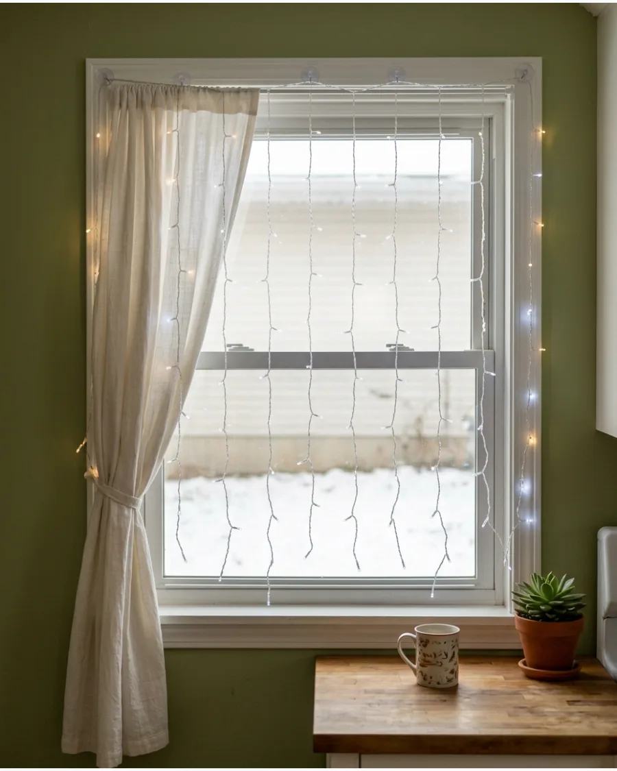 16. Twinkling Snowfall Window Curtain