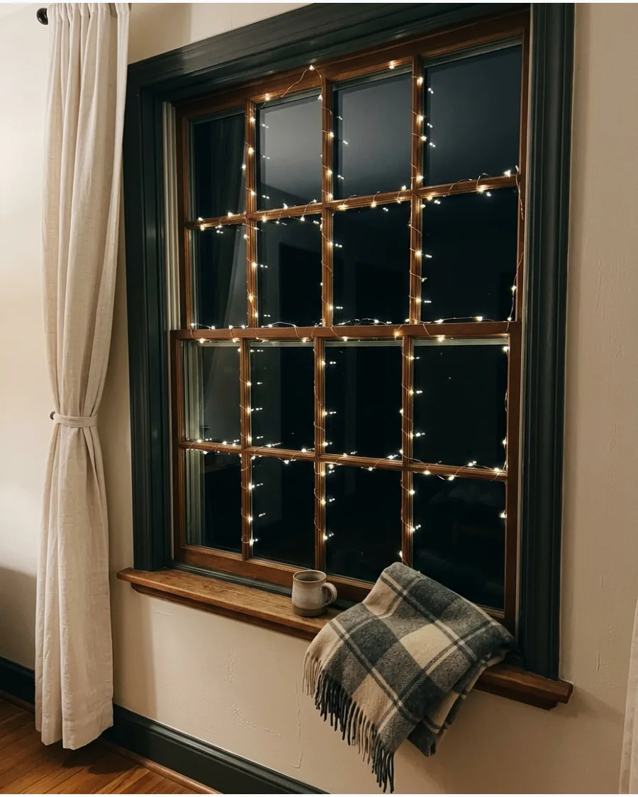 2. Soft White Fairy Lights Around Each Window Pane