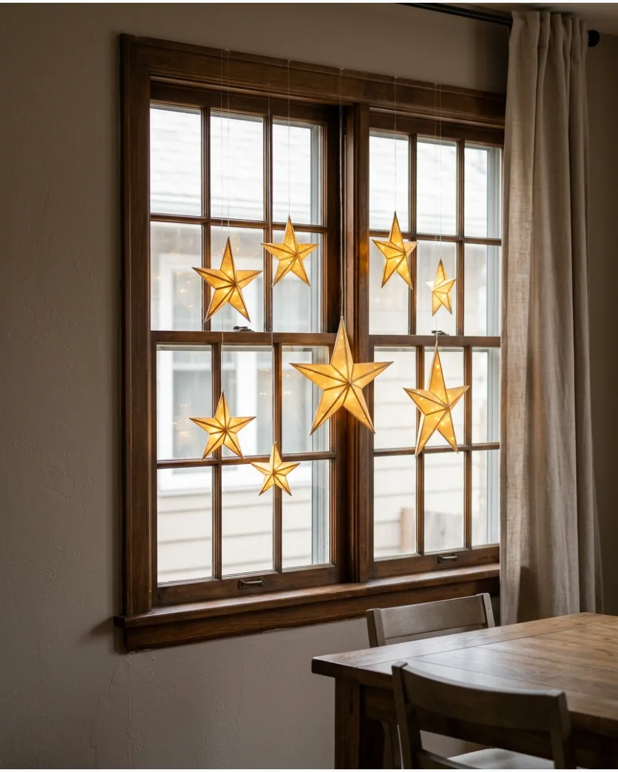 23. Warm Gold Star Window Display
