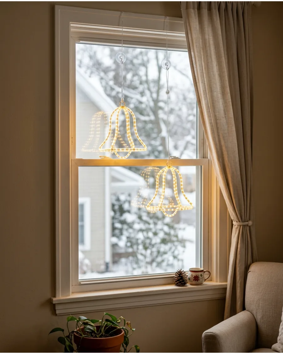 29. Glowing Christmas Bell Window Lights