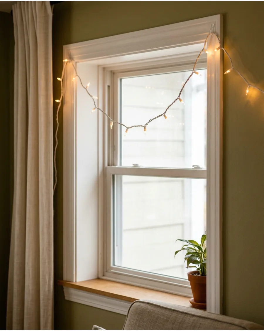 3. Simple Warm Lights Across the Top of the Window