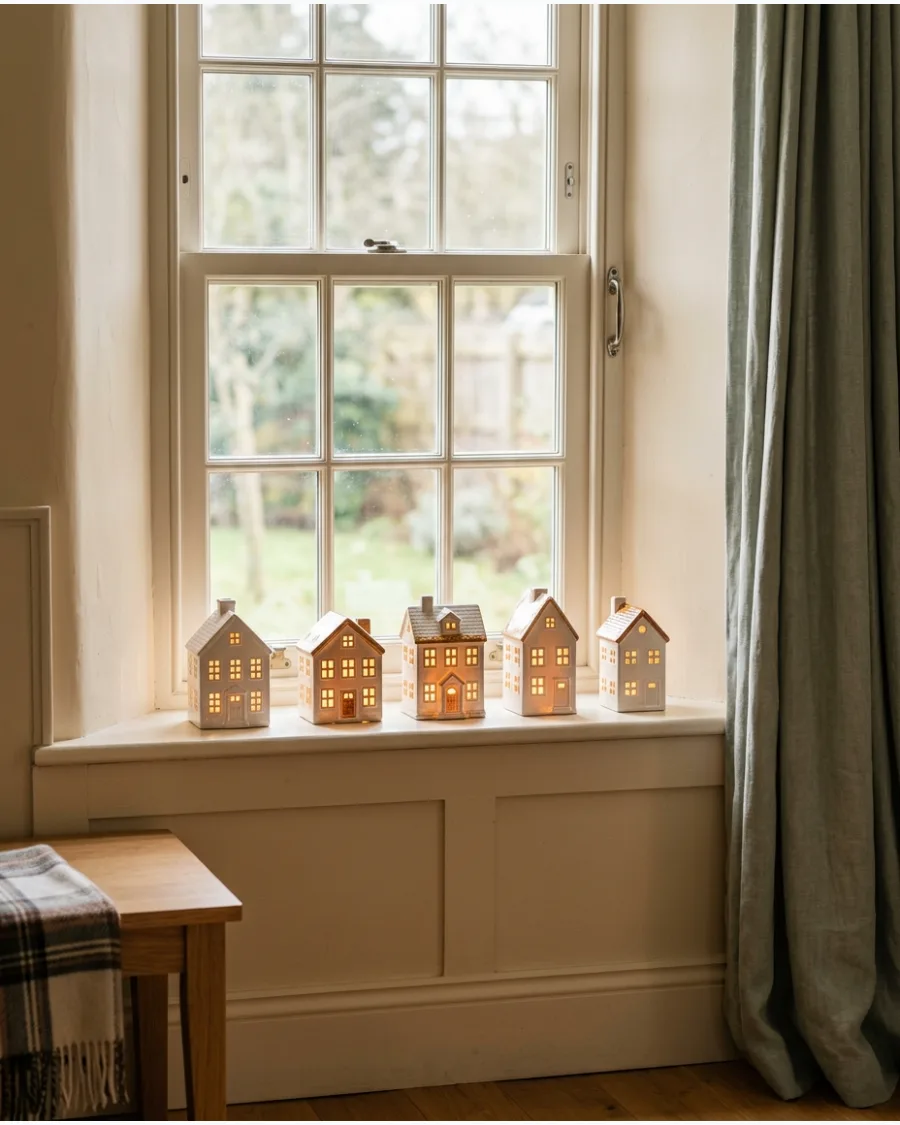 37. Glowing Ceramic Houses Across the Window