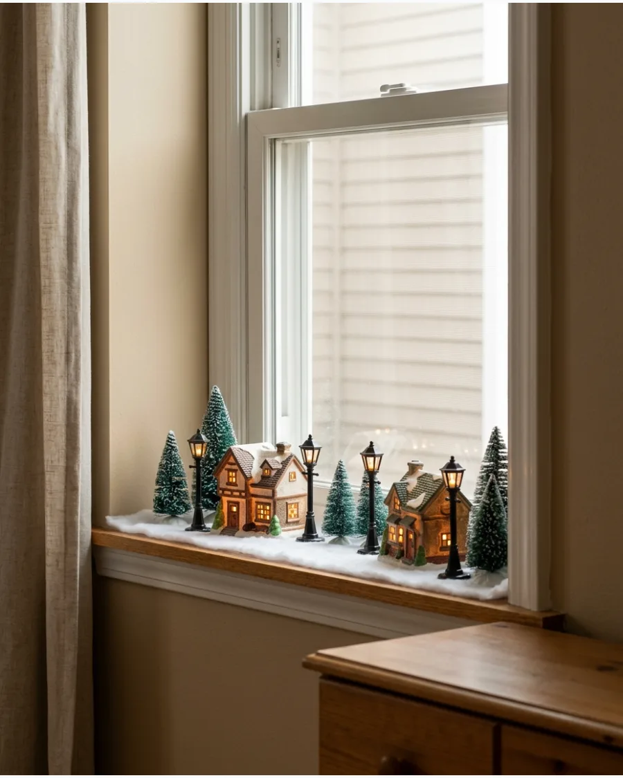 38. Lighted Christmas Village With Mini Street Lamps