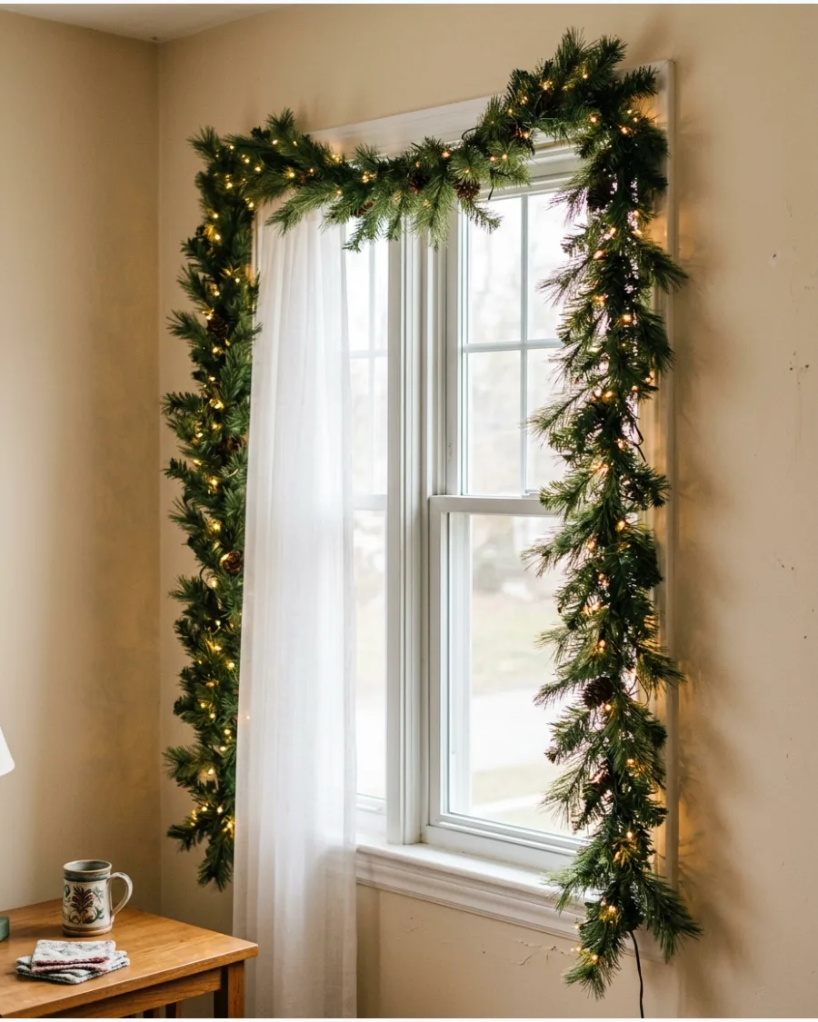 43. Fairy Lights With Evergreen Garland