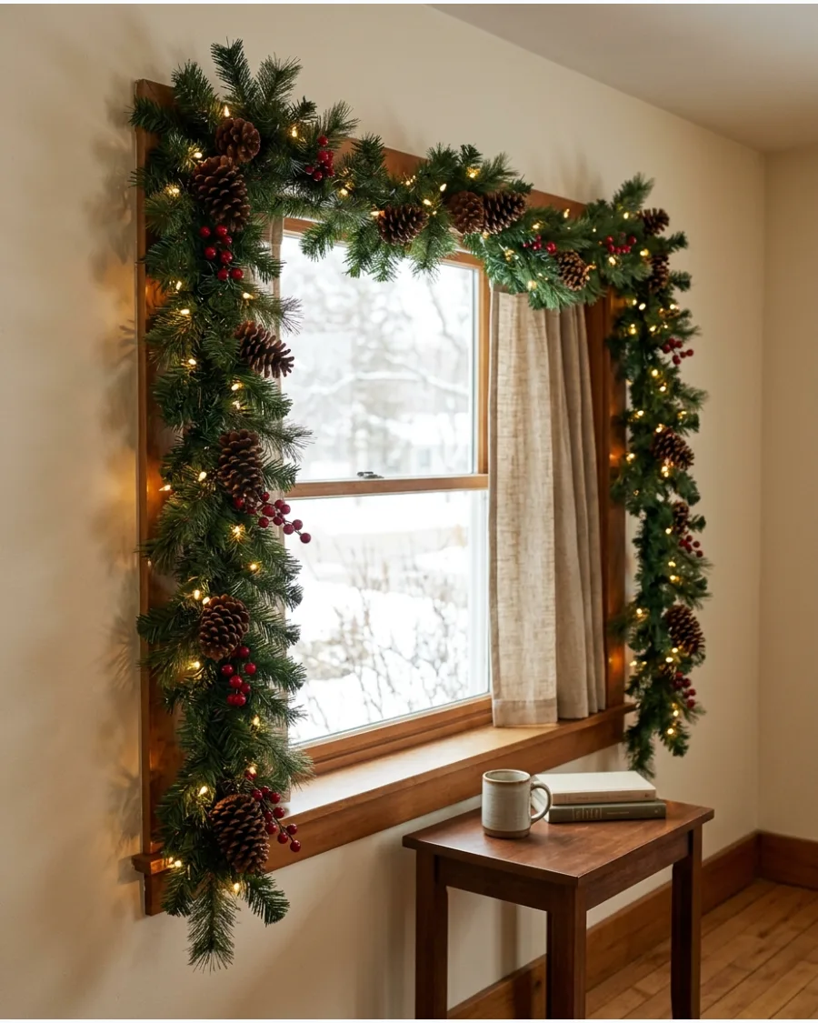 44. Lighted Garland With Pinecones and Berries