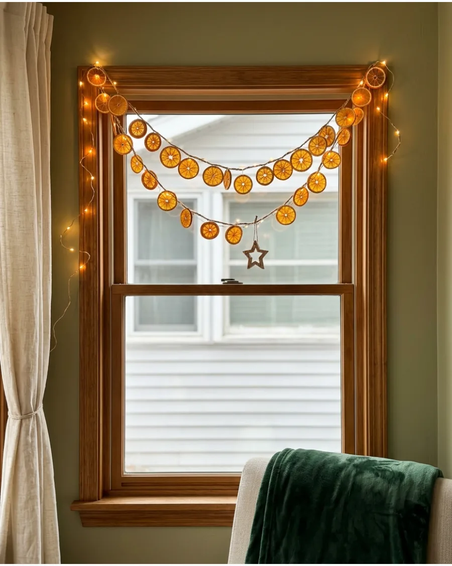 45. Dried Orange Garland With Warm Window Lights