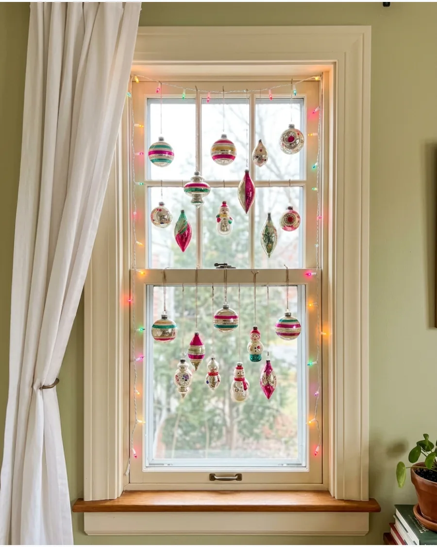 46. Vintage Ornament Window With Multicolor Lights