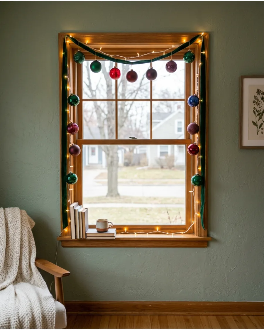 47. Jewel-Tone Christmas Window With Warm Lights