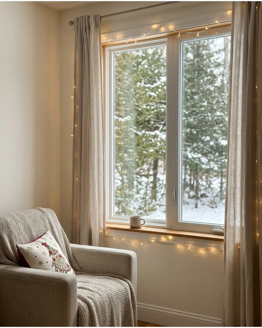 5. Twinkling White Lights Around a Large Picture Window