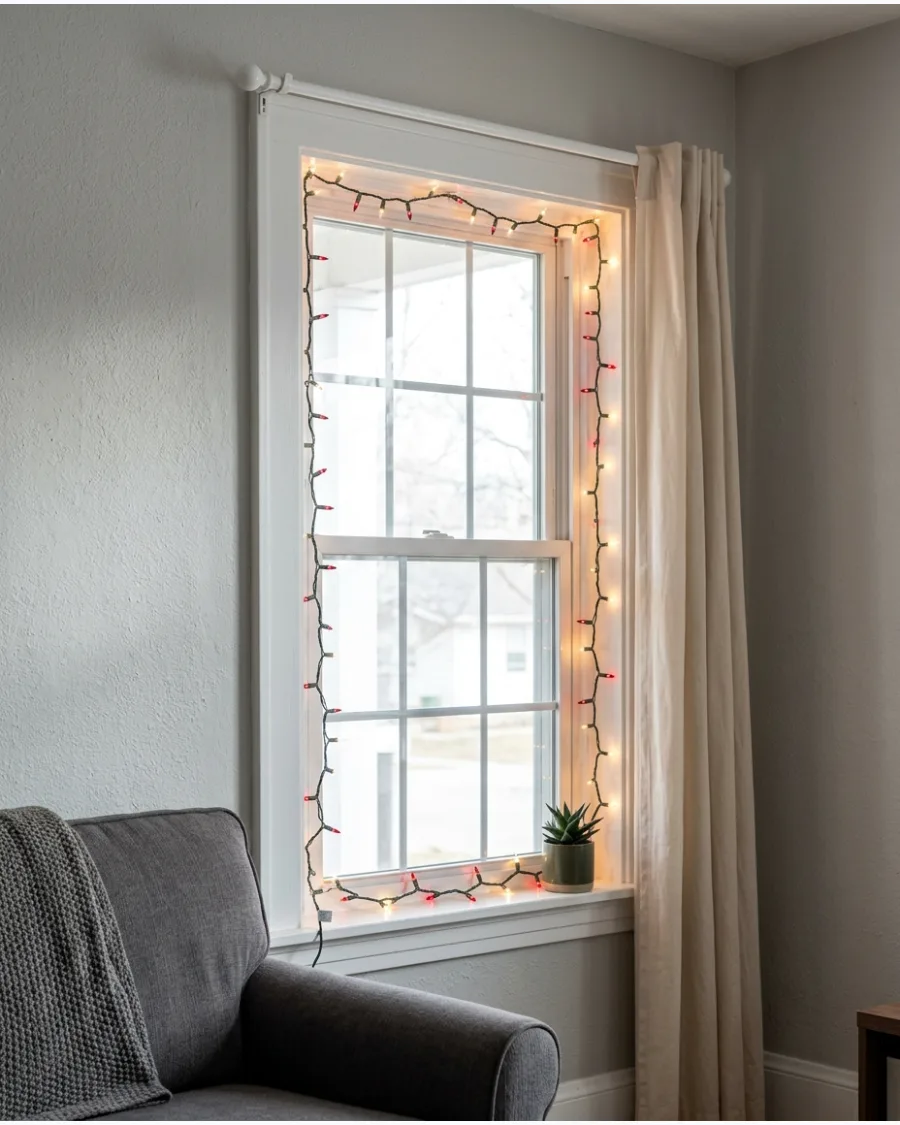 6. Classic Red and Warm White Window Lights