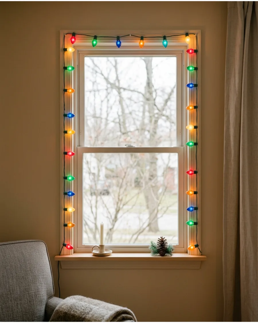 7. Multicolor Retro Christmas Window Lights
