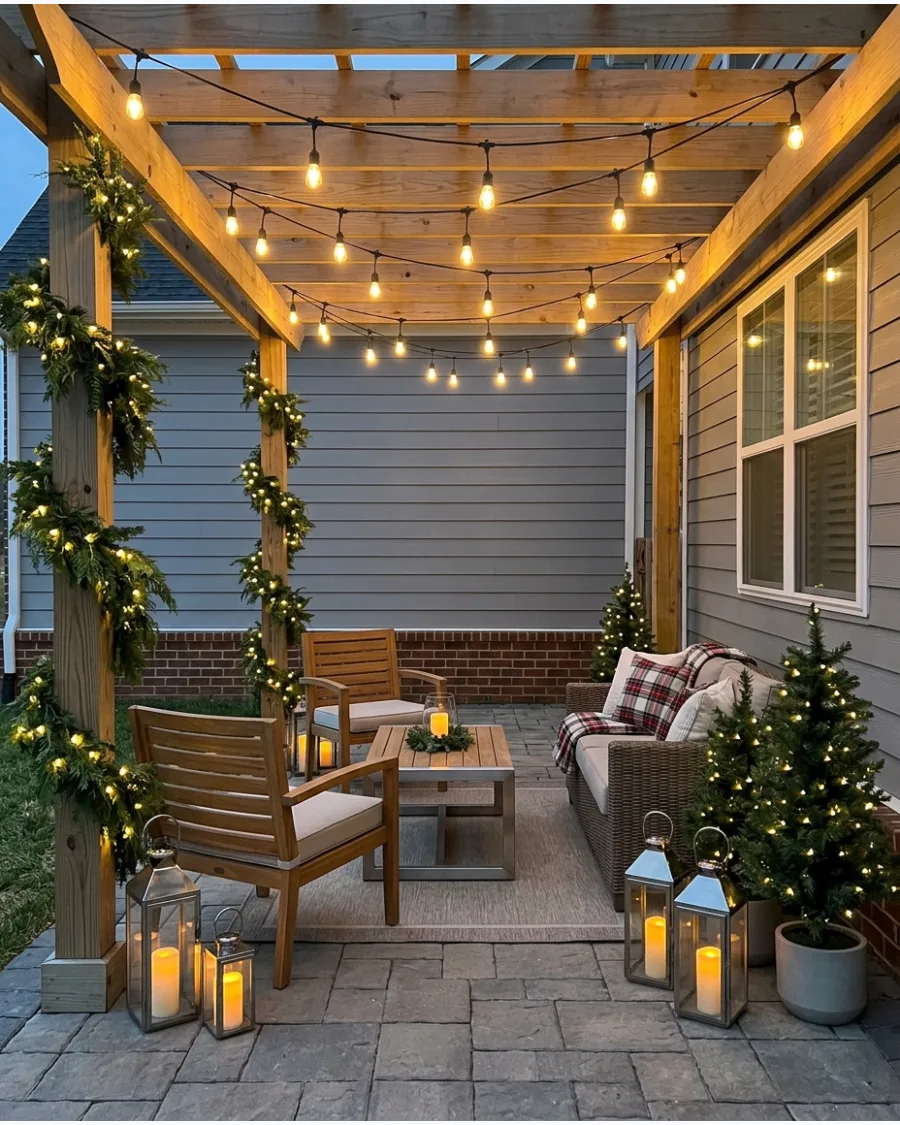 10. Layered Christmas Patio Lighting