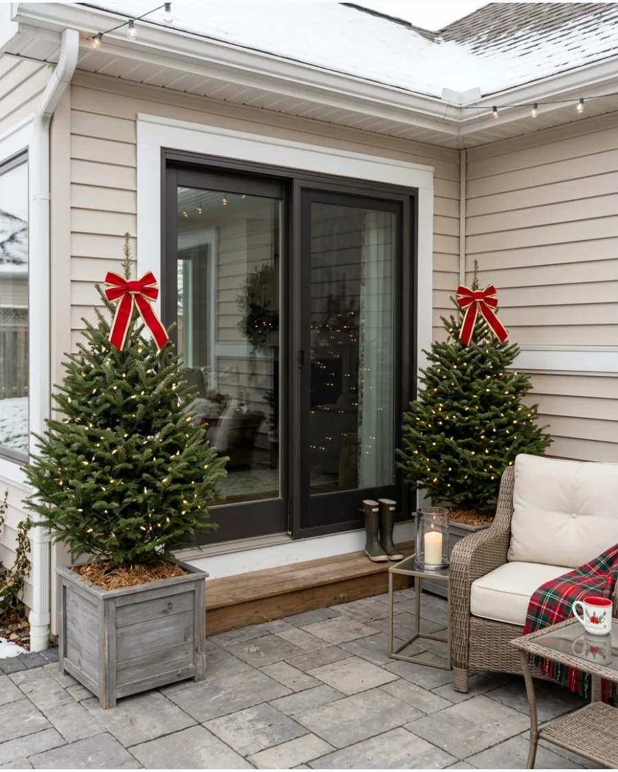 12. Two Matching Christmas Trees Beside the Patio Door