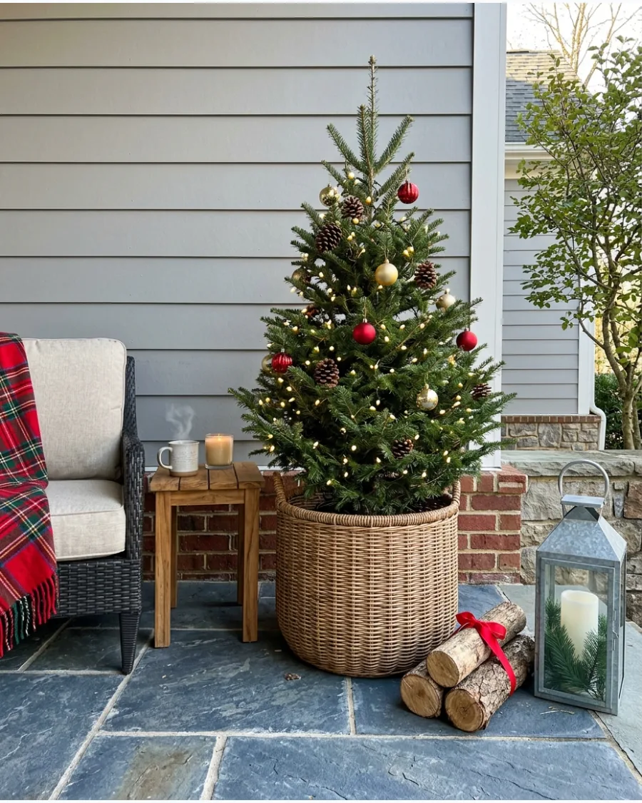 15. Christmas Tree in a Woven Basket