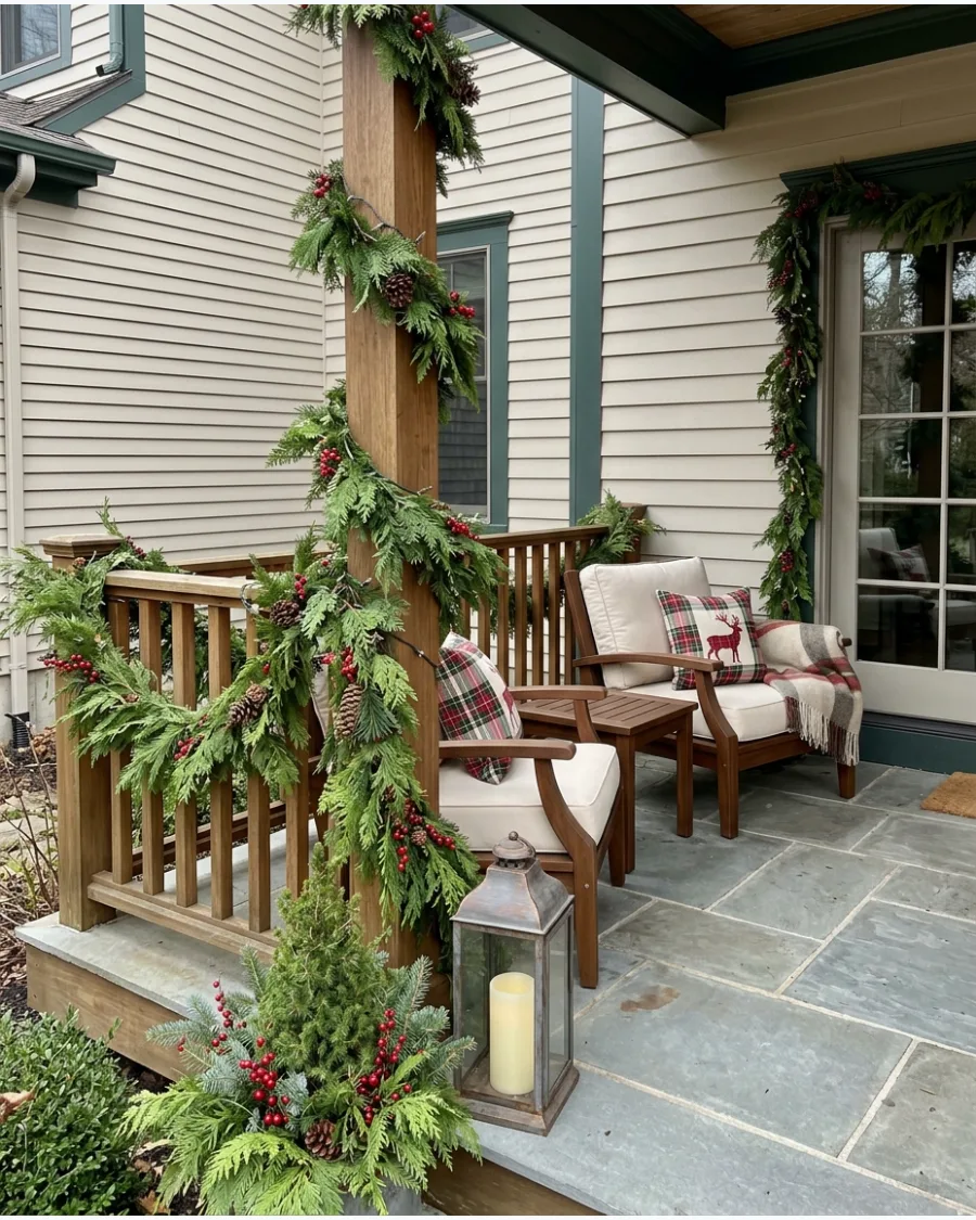 20. Evergreen Garland Around the Patio