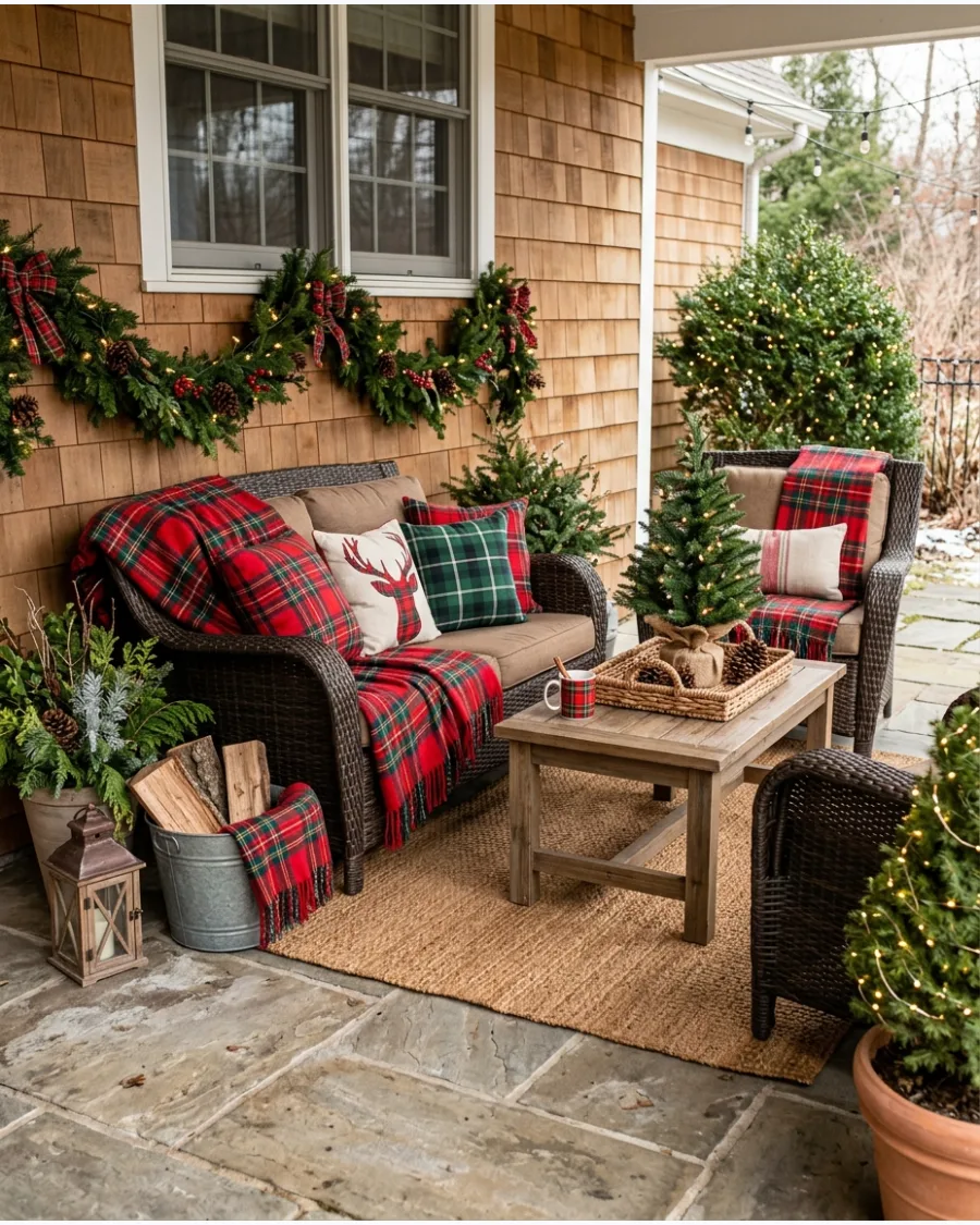 21. Plaid Christmas Patio Lounge
