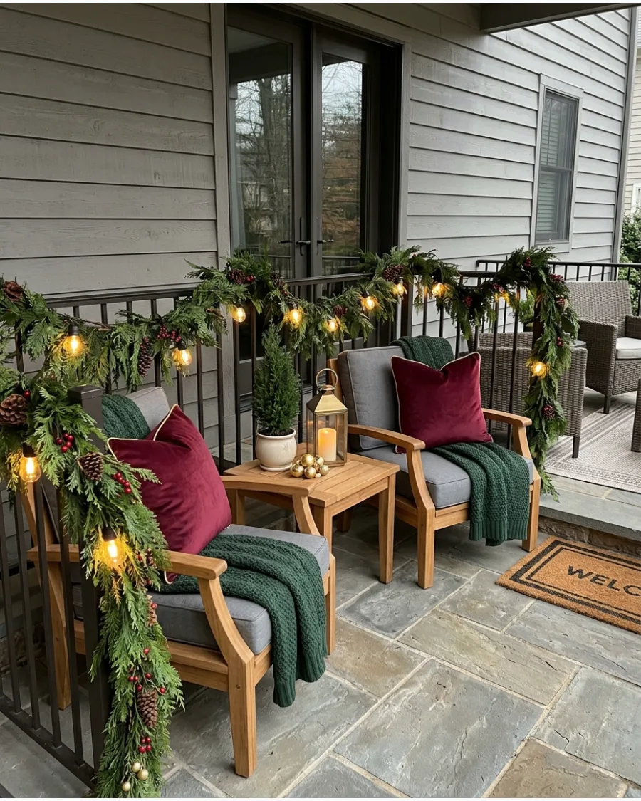 22. Burgundy and Evergreen Patio Seating