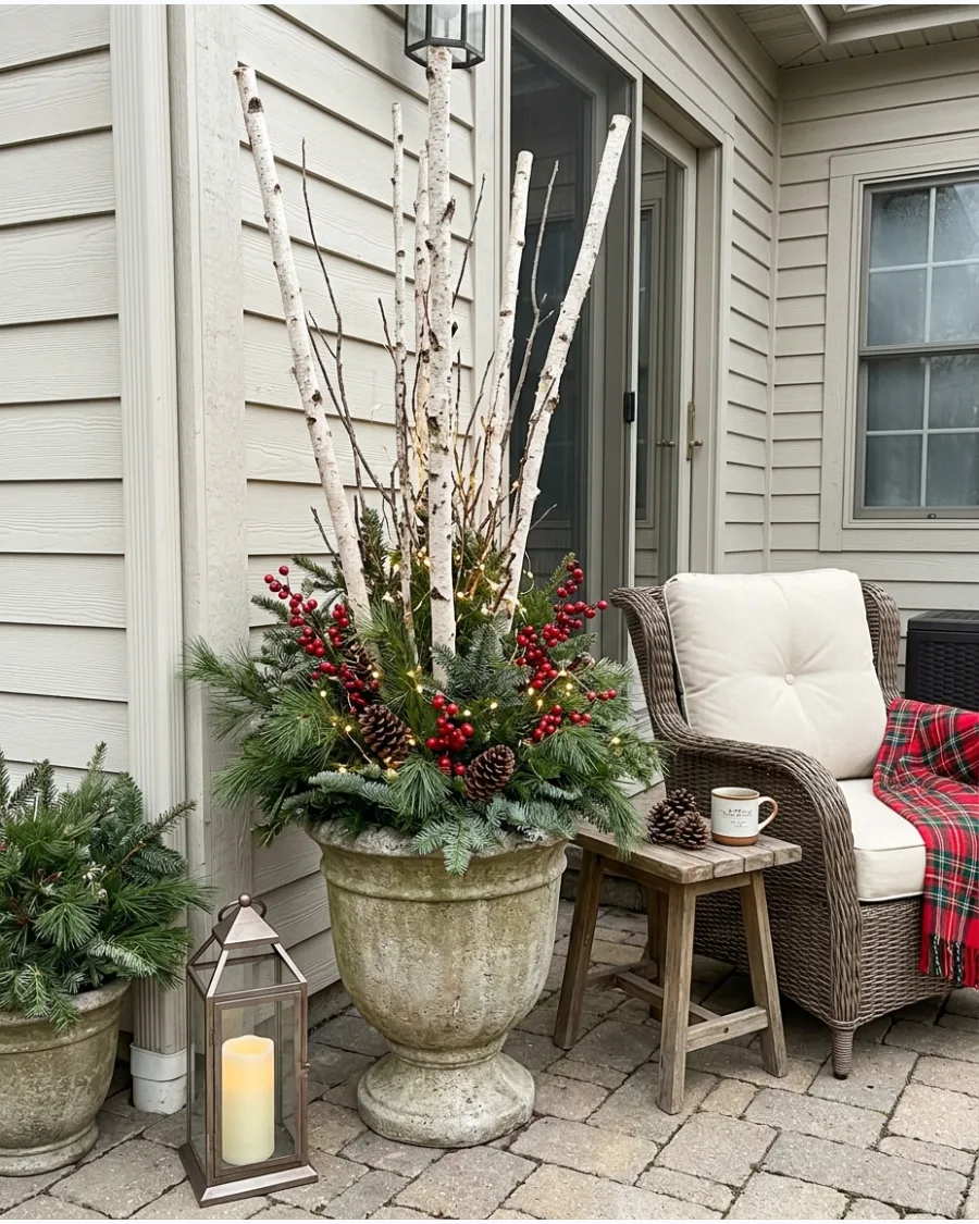 32. Birch Branch Christmas Planters
